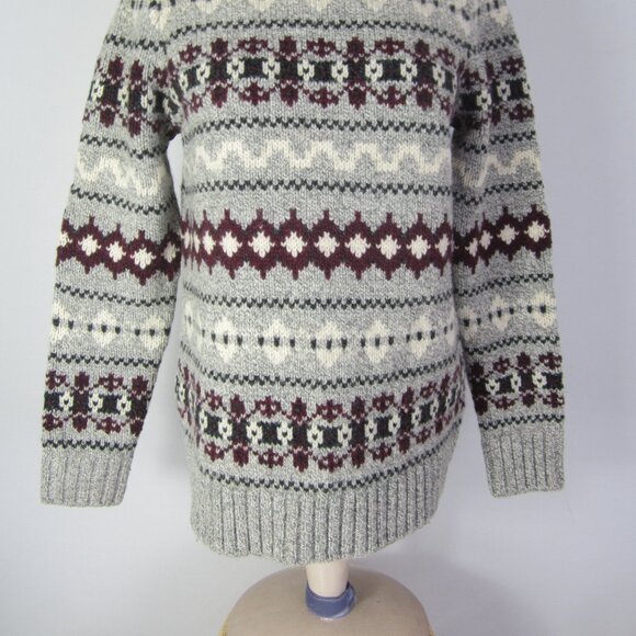 LL Bean Women XS Gray Maroon Black Fair Isle Nordic Lambswool Sweater Wool - Picture 11 of 12
